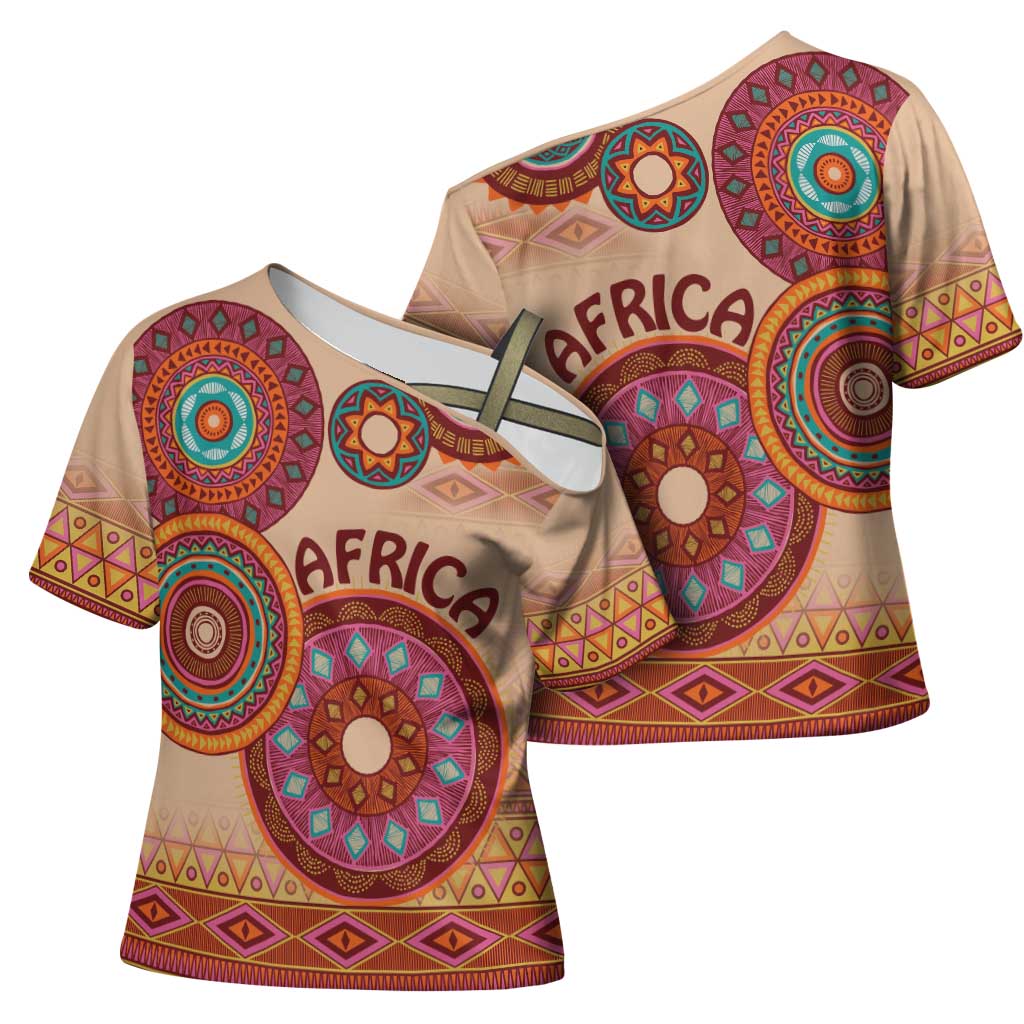 Africa Tribal Traditional Pattern Cross Shoulder Shirt Beige Motif