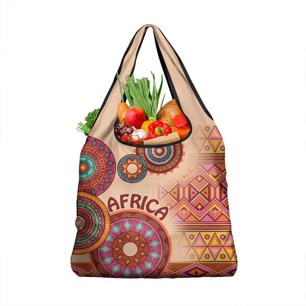 Afro Tribal Traditional Pattern Grocery Bag Beige Motif