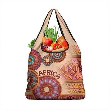 Afro Tribal Traditional Pattern Grocery Bag Beige Motif