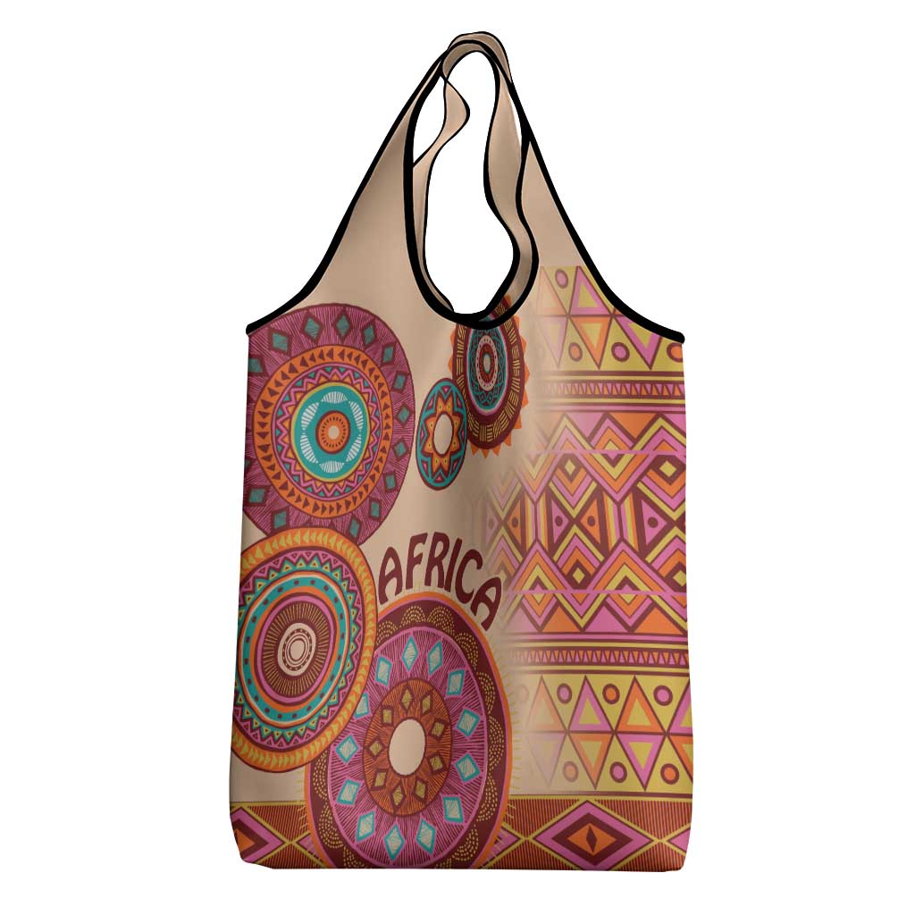Afro Tribal Traditional Pattern Grocery Bag Beige Motif