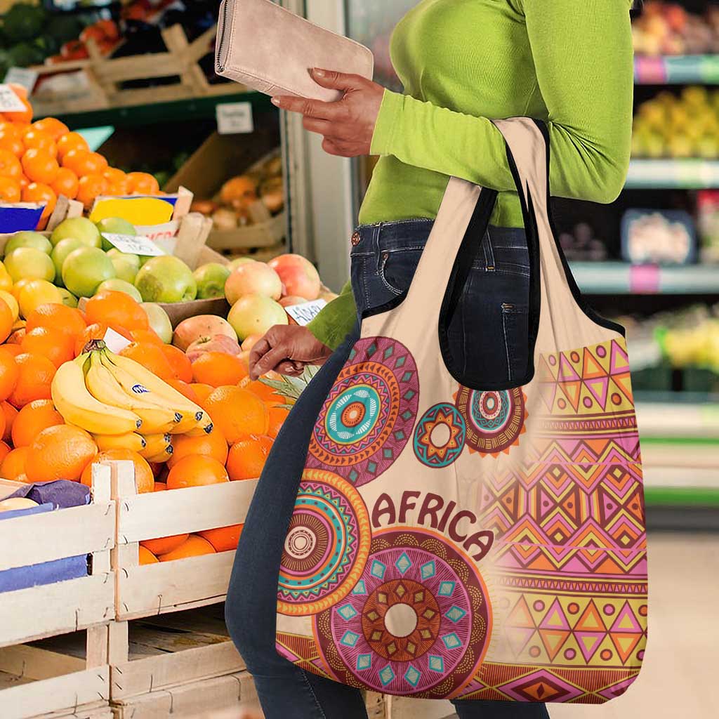 Afro Tribal Traditional Pattern Grocery Bag Beige Motif