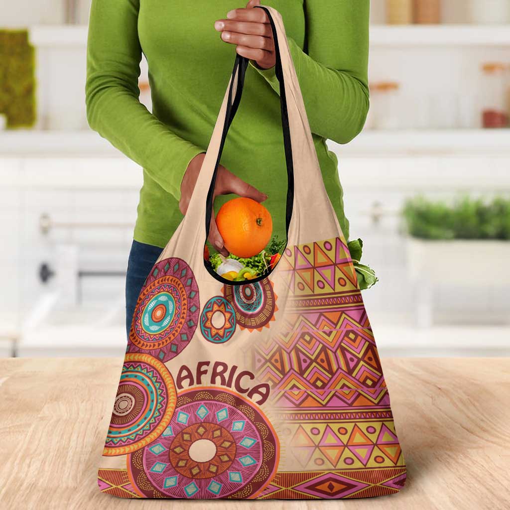Afro Tribal Traditional Pattern Grocery Bag Beige Motif