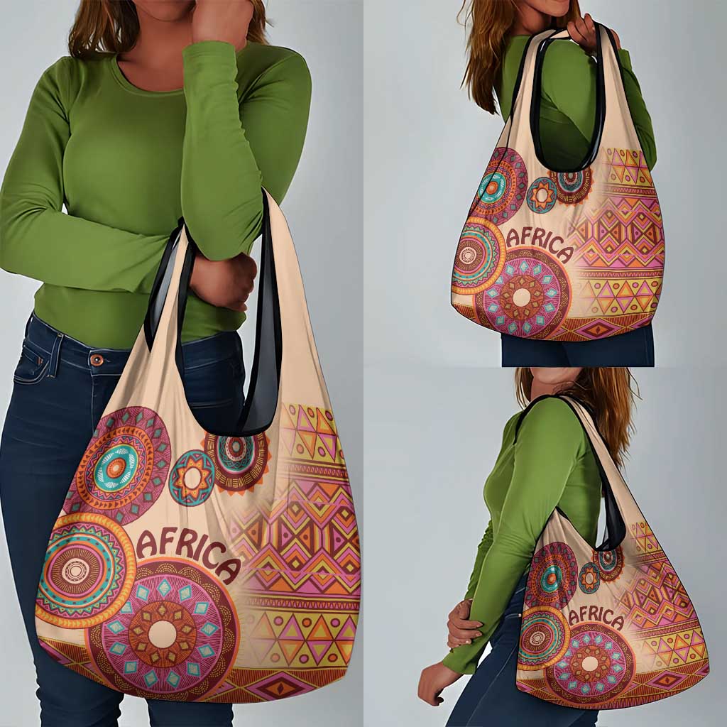 Afro Tribal Traditional Pattern Grocery Bag Beige Motif
