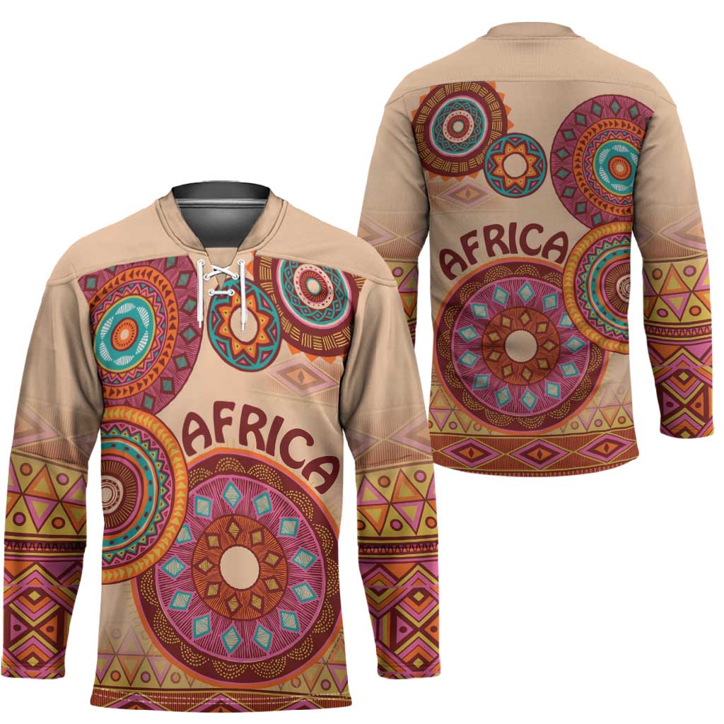 Africa Tribal Traditional Pattern Hockey Jersey Beige Motif