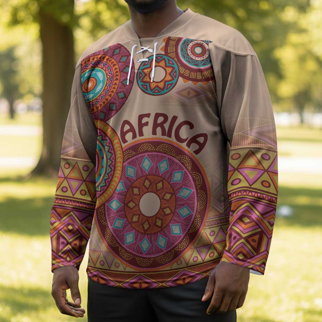 Africa Tribal Traditional Pattern Hockey Jersey Beige Motif