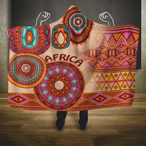 Afro Tribal Traditional Pattern Hooded Blanket Beige Motif