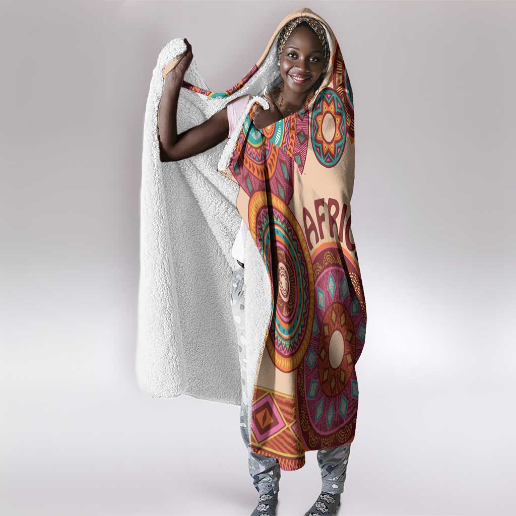 Afro Tribal Traditional Pattern Hooded Blanket Beige Motif