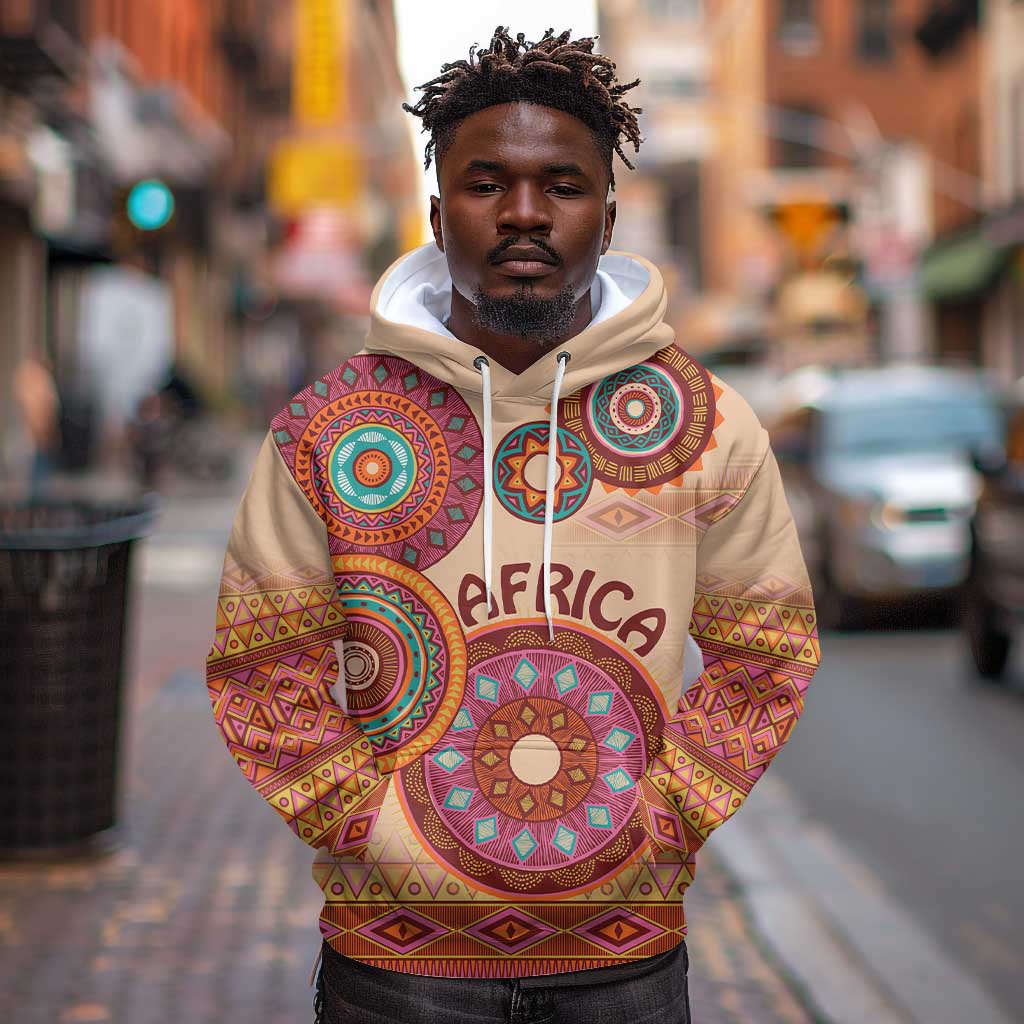 Afro Tribal Traditional Pattern Hoodie Beige Motif