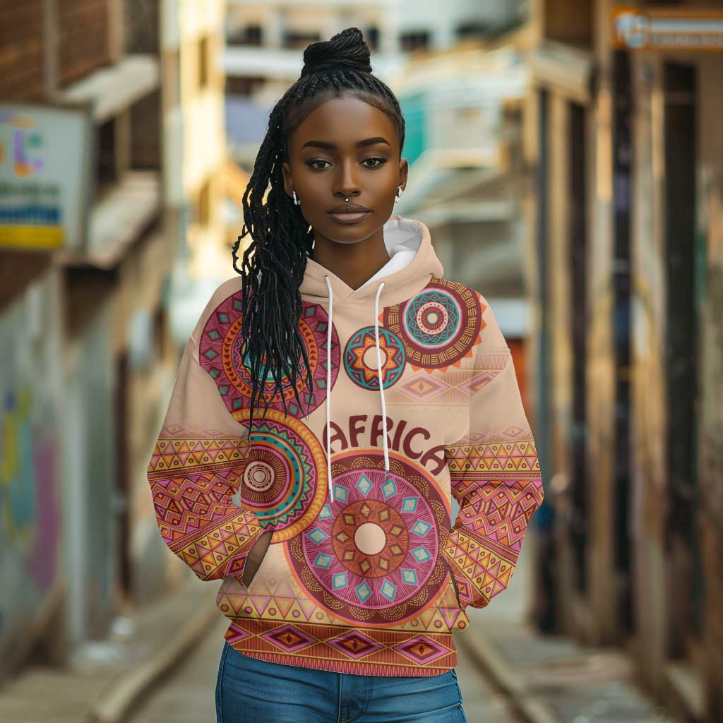 Afro Tribal Traditional Pattern Hoodie Beige Motif