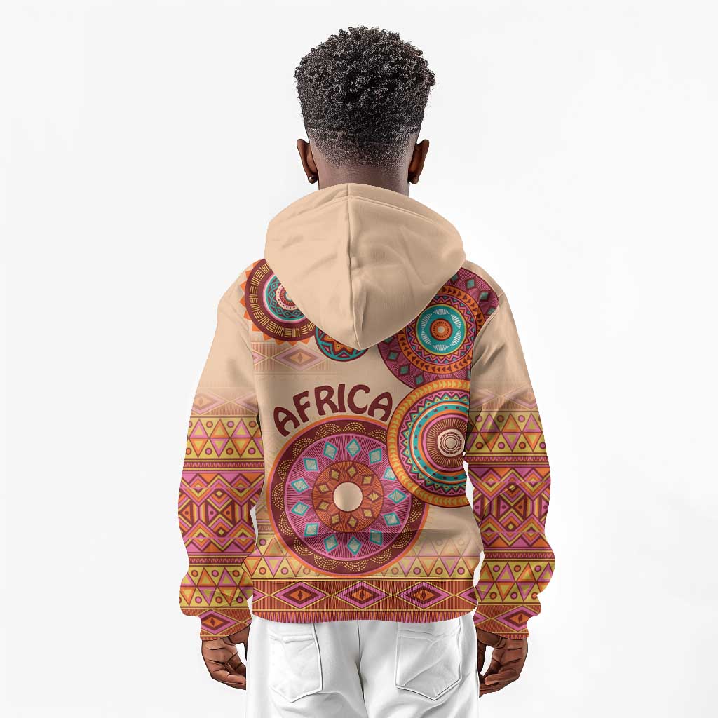 Afro Tribal Traditional Pattern Kid Hoodie Beige Motif