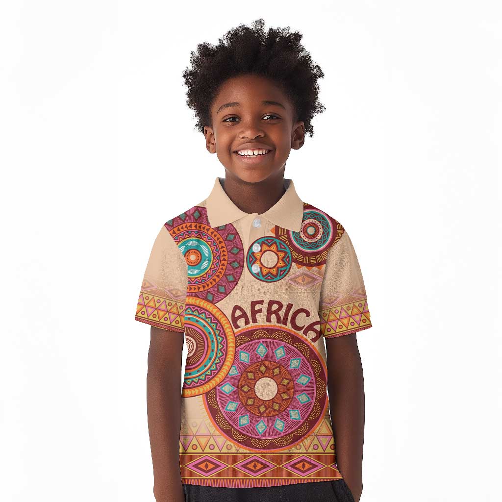 Afro Tribal Traditional Pattern Kid Polo Shirt Beige Motif