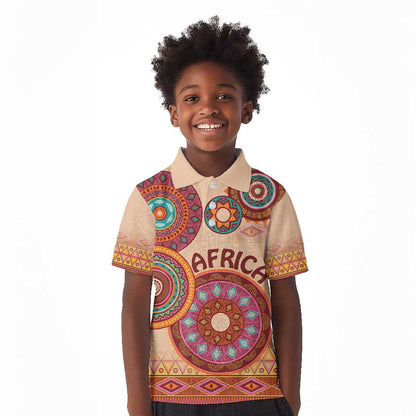 Afro Tribal Traditional Pattern Kid Polo Shirt Beige Motif