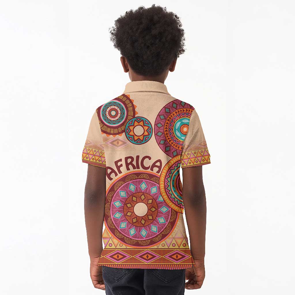 Afro Tribal Traditional Pattern Kid Polo Shirt Beige Motif