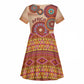 Afro Tribal Traditional Pattern Kid Short Sleeve Dress Beige Motif
