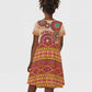 Afro Tribal Traditional Pattern Kid Short Sleeve Dress Beige Motif