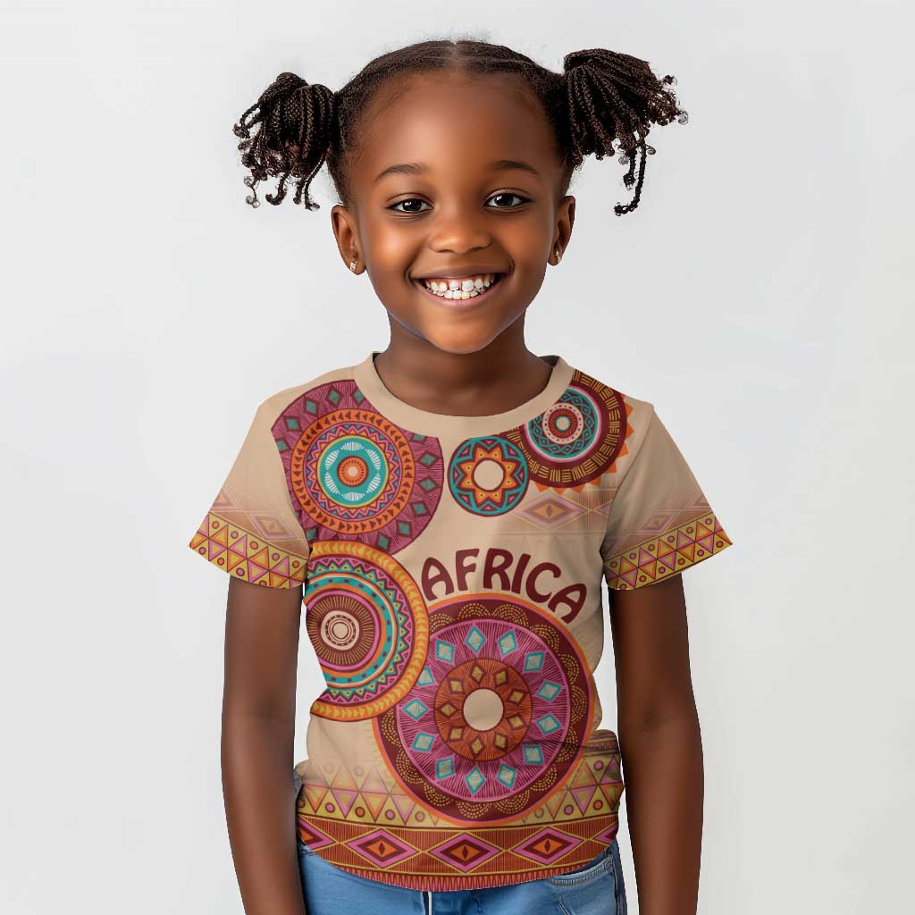 Afro Tribal Traditional Pattern Kid T shirt Beige Motif