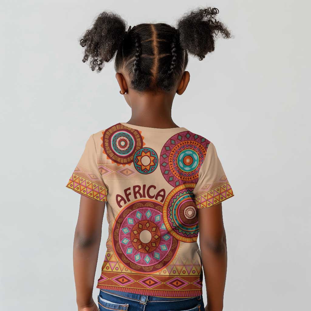 Afro Tribal Traditional Pattern Kid T shirt Beige Motif
