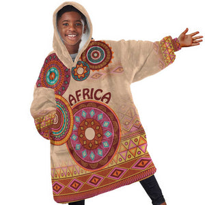 Afro Tribal Traditional Pattern KId Wearable Blanket Hoodie Beige Motif