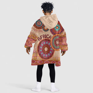 Afro Tribal Traditional Pattern KId Wearable Blanket Hoodie Beige Motif