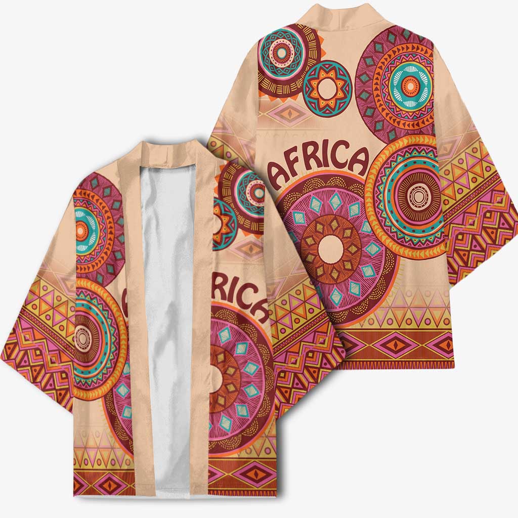 Africa Tribal Traditional Pattern Kimono Beige Motif