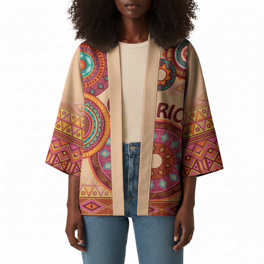 Africa Tribal Traditional Pattern Kimono Beige Motif