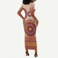 Afro Tribal Traditional Pattern Long Sleeve Bodycon Dress Beige Motif LT9