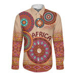 Afro Tribal Traditional Pattern Long Sleeve Button Shirt Beige Motif