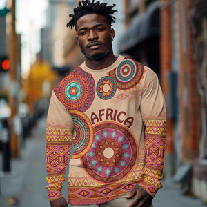 Afro Tribal Traditional Pattern Long Sleeve Shirt Beige Motif LT9