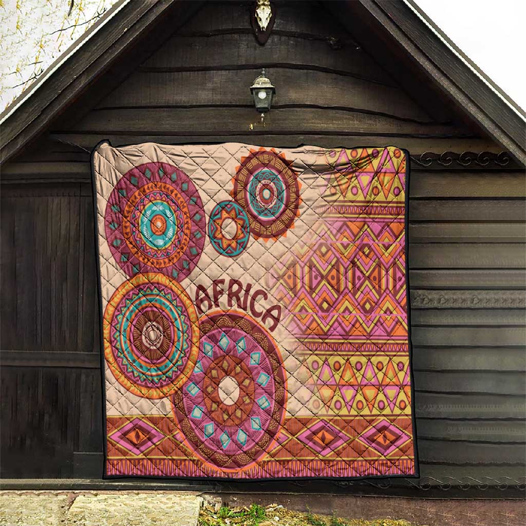 Afro Tribal Traditional Pattern Quilt Beige Motif
