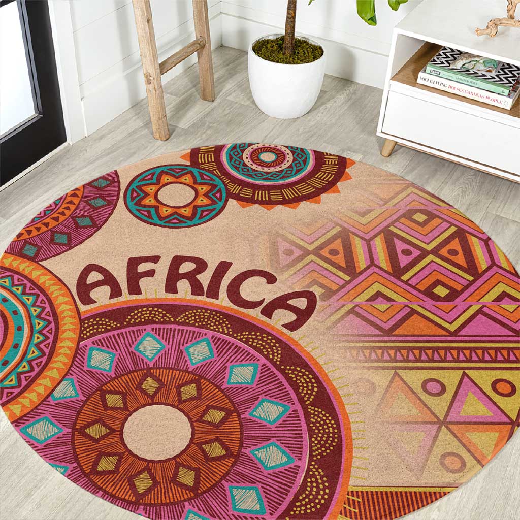 Traditinal Pattern Round Afro Tribal Traditional Pattern Round Carpet Beige Motif by AfricanPride