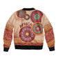 Afro Tribal Traditional Pattern Sleeve Zip Bomber Jacket Beige Motif