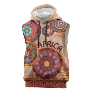 Afro Tribal Traditional Pattern Sleeveless Hoodie Beige Motif - African Pride