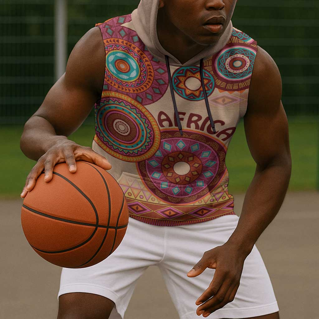 Afro Tribal Traditional Pattern Sleeveless Hoodie Beige Motif - African Pride
