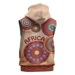 Afro Tribal Traditional Pattern Sleeveless Zip Hoodie Beige Motif - African Pride