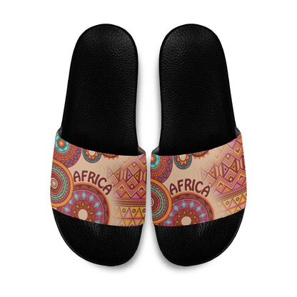 Africa Tribal Traditional Pattern Slide Sandals Beige Motif