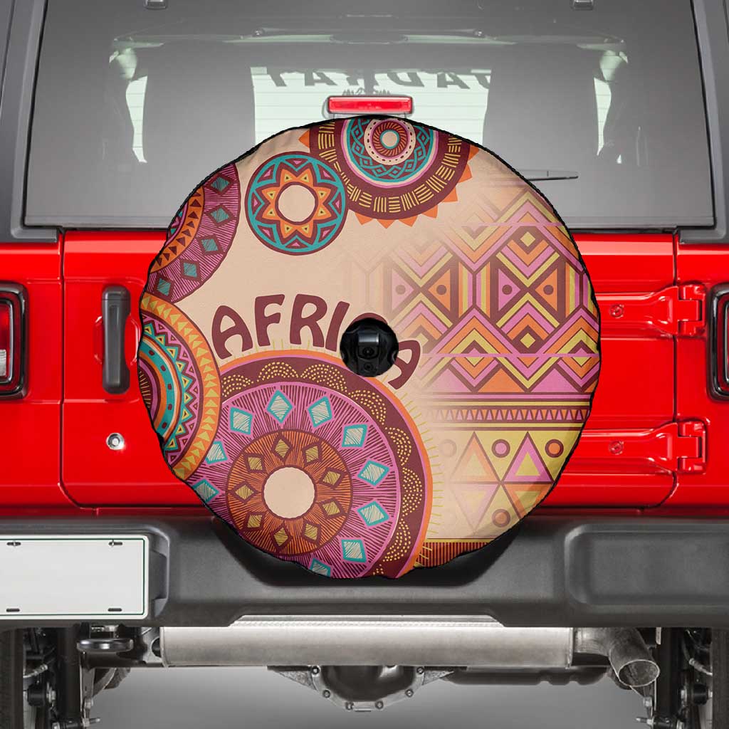 Afro Tribal Traditional Pattern Spare Tire Cover Beige Motif