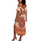 Afro Tribal Traditional Pattern Summer Maxi Dress Beige Motif
