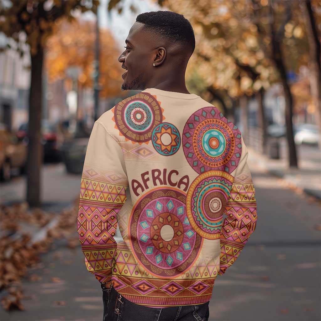 Afro Tribal Traditional Pattern Sweatshirt Beige Motif