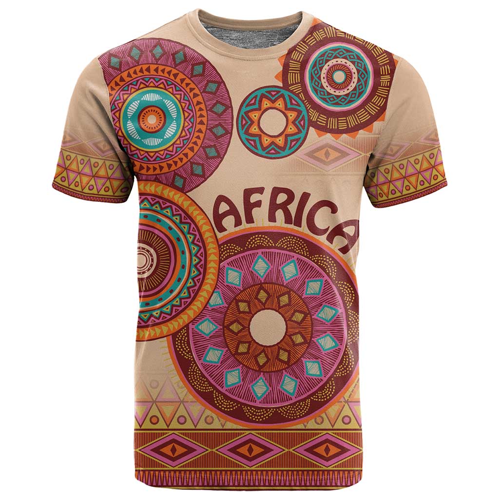 Afro Tribal Traditional Pattern T shirt Beige Motif