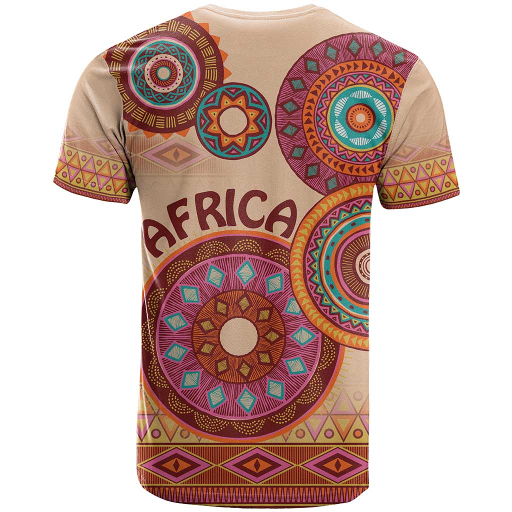 Afro Tribal Traditional Pattern T shirt Beige Motif