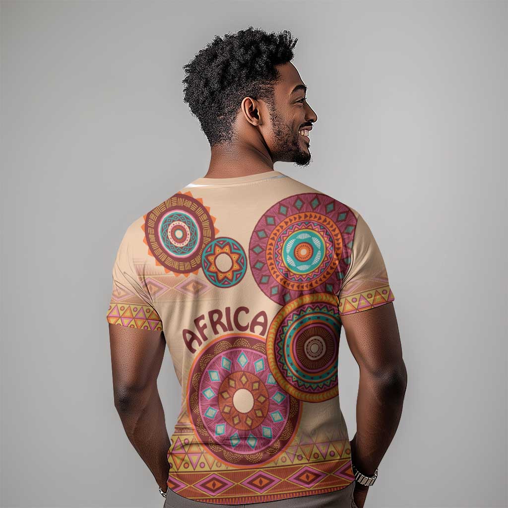 Afro Tribal Traditional Pattern T shirt Beige Motif