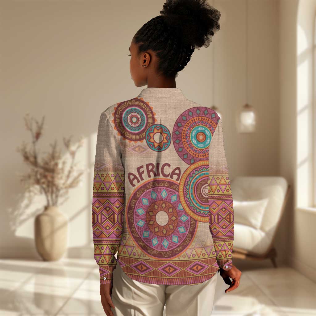 Afro Tribal Traditional Pattern Women Casual Shirt Beige Motif LT9