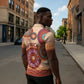 Africa Tribal Traditional Pattern Zipper Polo Shirt Beige Motif