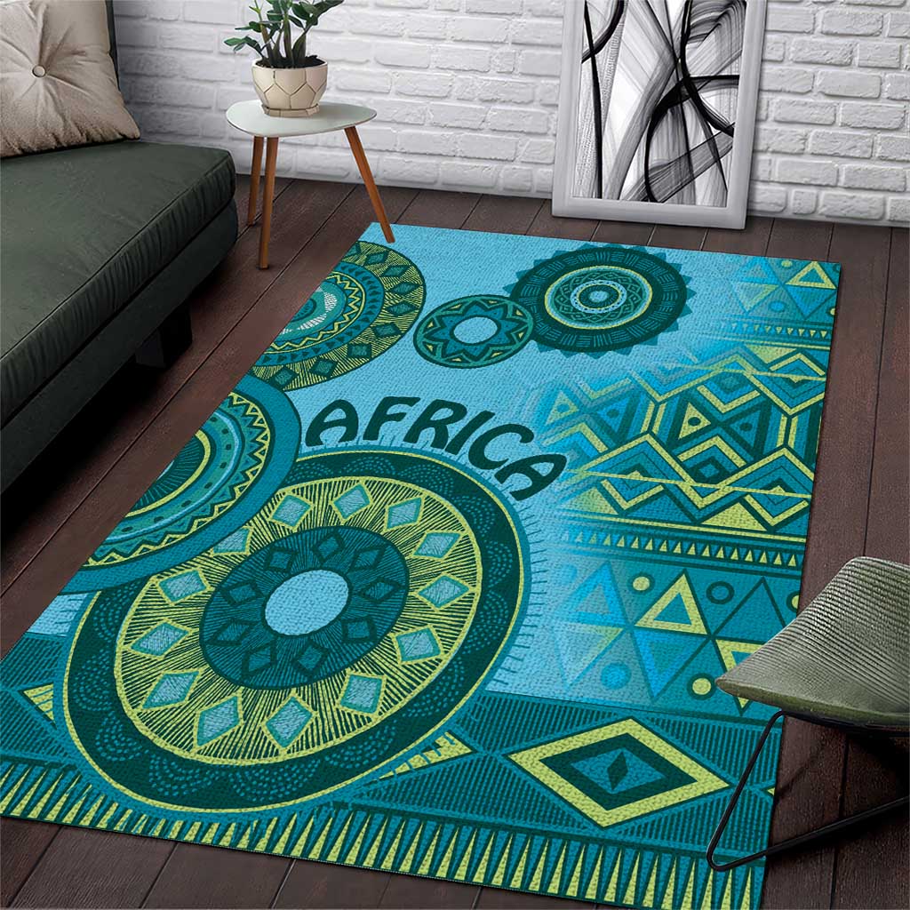 Afro Tribal Traditional Pattern Area Rug Blue Motif