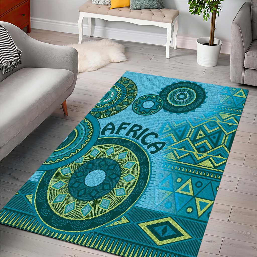 Afro Tribal Traditional Pattern Area Rug Blue Motif