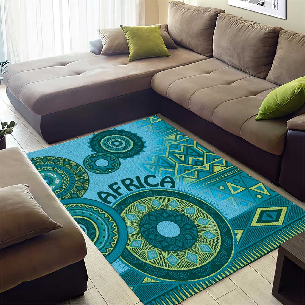 Afro Tribal Traditional Pattern Area Rug Blue Motif