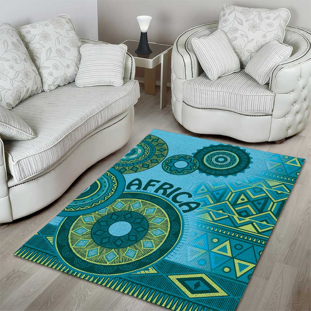 Afro Tribal Traditional Pattern Area Rug Blue Motif