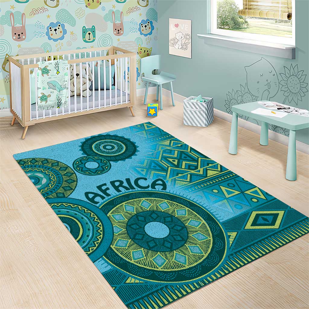 Afro Tribal Traditional Pattern Area Rug Blue Motif