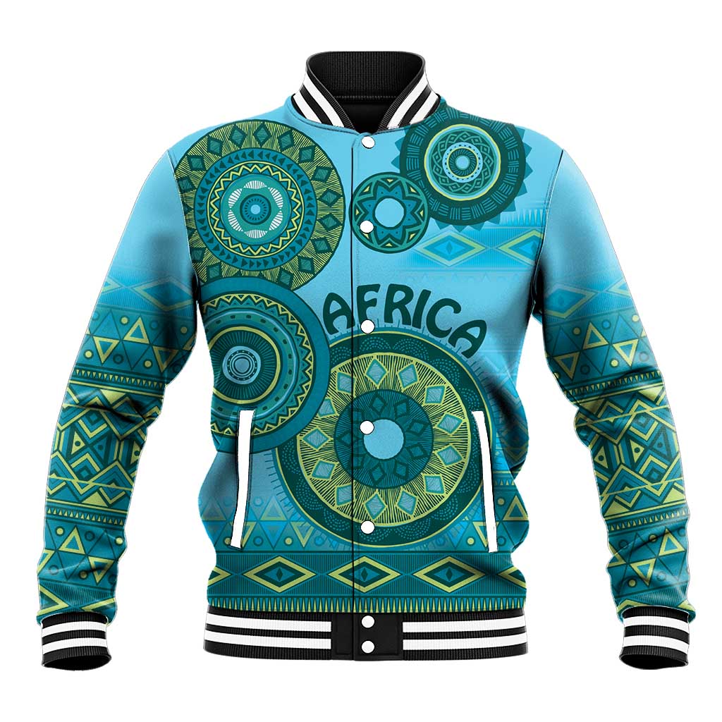 Afro Tribal Traditional Pattern Baseball Jacket Blue Motif LT9