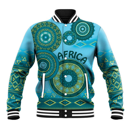 Afro Tribal Traditional Pattern Baseball Jacket Blue Motif LT9